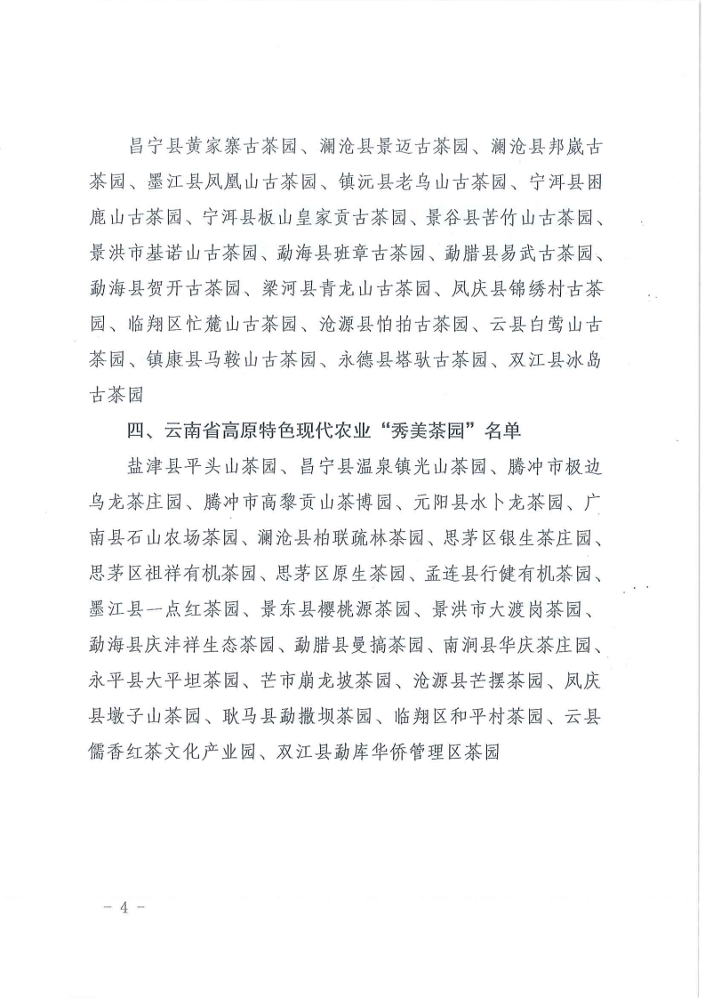 云南省農(nóng)業(yè)廳關(guān)于授予云南省高原特色現(xiàn)代農(nóng)業(yè)茶產(chǎn)業(yè)+十強(qiáng)縣+、+二十強(qiáng)企業(yè)+、+魅力古茶園+、+秀美茶園+的決定_04.png